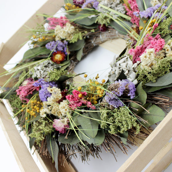 Preserved Floral Sage Wreath 19”  Handcrafted