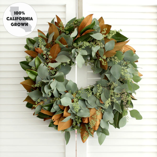 Fresh Handmade Magnolia + Seeded Eucalyptus Wreath