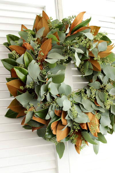 Fresh Handmade Magnolia + Seeded Eucalyptus Wreath