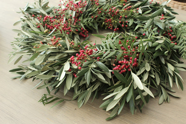 Fresh Handmade Olive Branch + Pepperberry Wreath