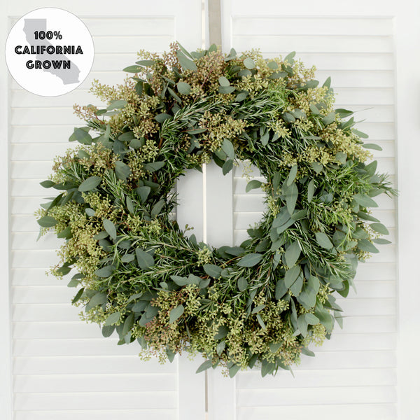 Fresh Seeded Eucalyptus + Rosemary Wreath