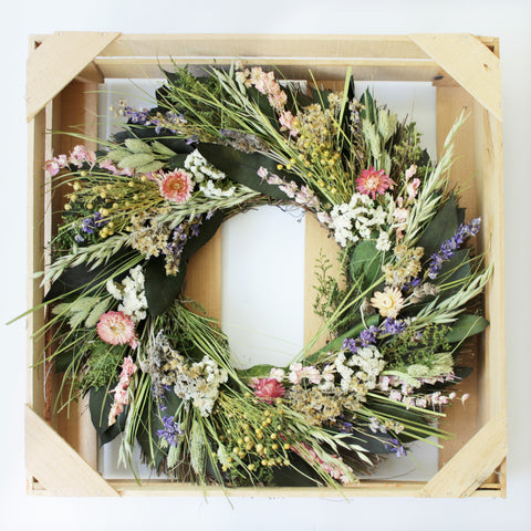 Preserved Floral Rustic Bloom Wreath 19” Handcrafted