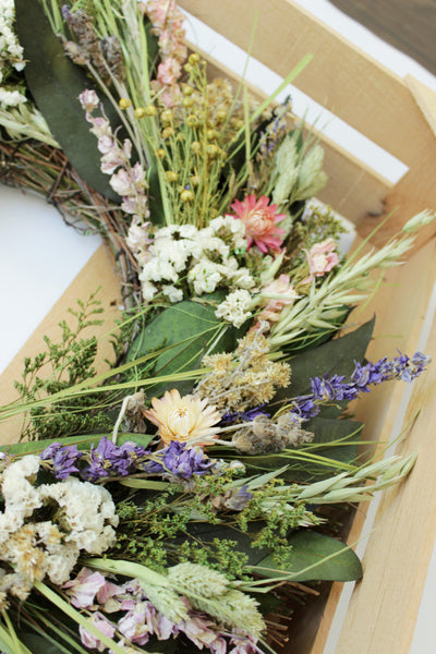 Preserved Floral Rustic Bloom Wreath 19” Handcrafted