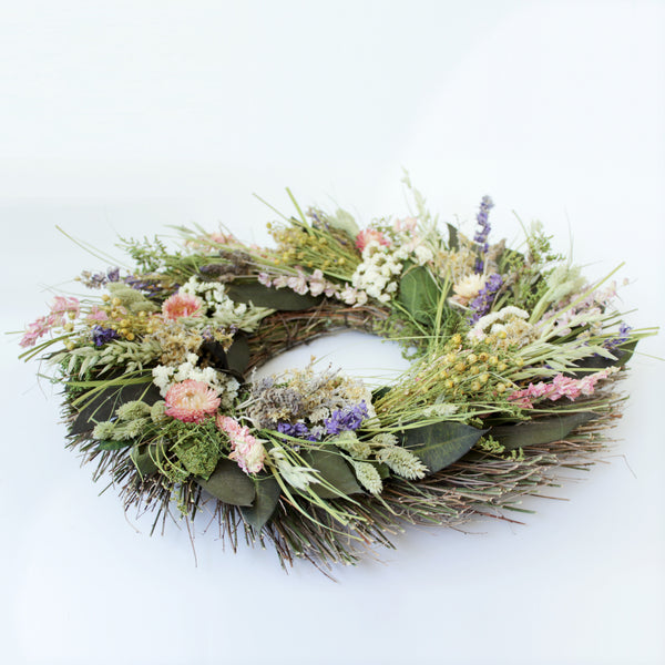 Preserved Floral Rustic Bloom Wreath 19” Handcrafted