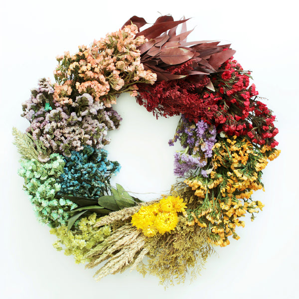 Preserved Floral Rainbow Wreath 19” Handcrafted