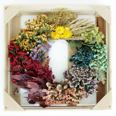 Preserved Floral Rainbow Wreath 19” Handcrafted